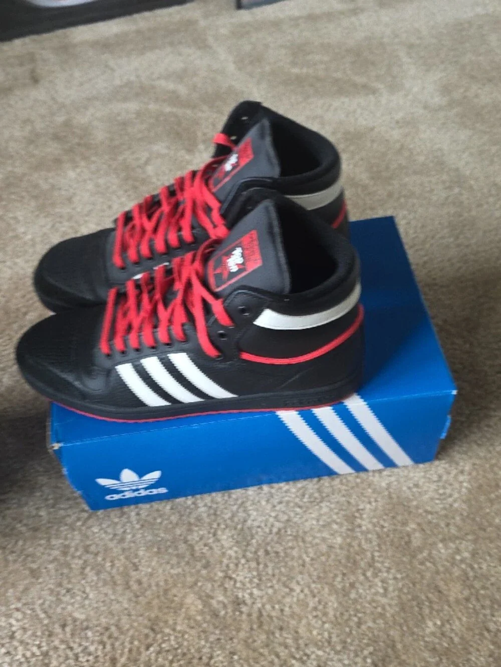 adidas Men’s Black, Red & White High-Top Sneakers